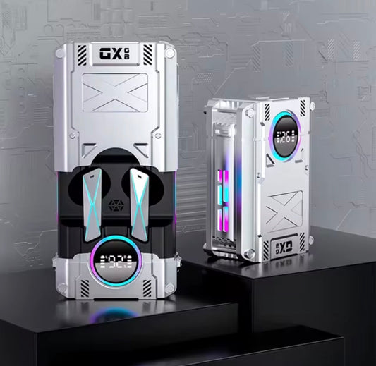 New DX-08 Wireless Bluetooth 5.3 Headset New Punk Mechanical Style Stereo E-Sports Gaming Headset TWS Earbuds Grey translation