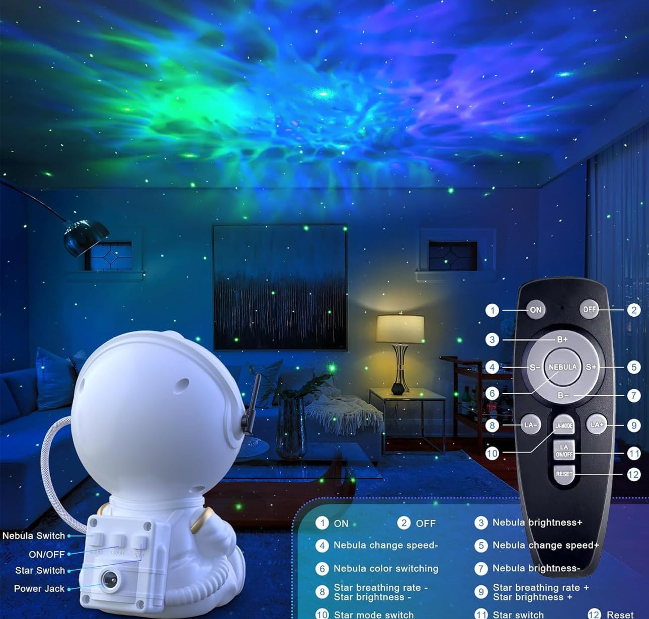 Astronaut Galaxy Projector - LED Starry Night Light with Remote Control