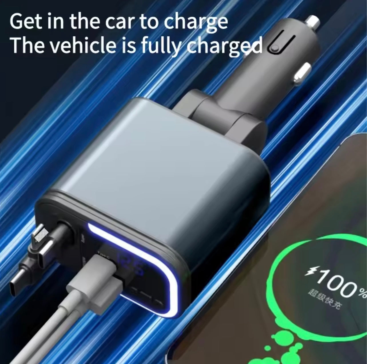 180W Car Charger with Bluetooth, 5-in-1 Fast Charging Station, Type-C PD3.0, LED Display, FM Transmitter, Dual USB Ports, 30 Min Quick Charge Compatible