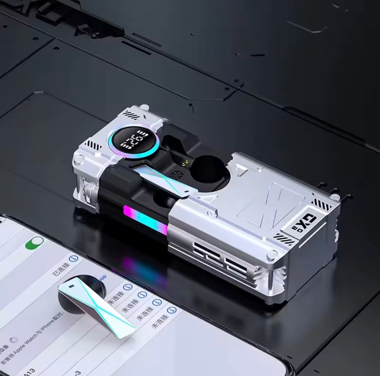 New DX-08 Wireless Bluetooth 5.3 Headset New Punk Mechanical Style Stereo E-Sports Gaming Headset TWS Earbuds Grey translation