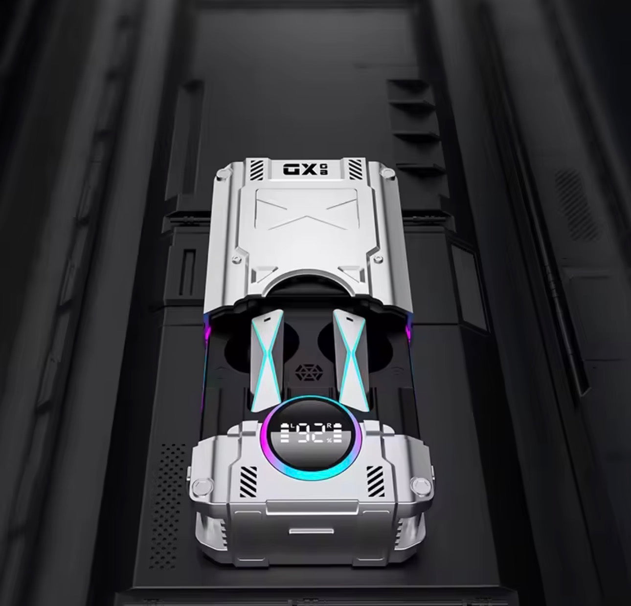 New DX-08 Wireless Bluetooth 5.3 Headset New Punk Mechanical Style Stereo E-Sports Gaming Headset TWS Earbuds Grey translation