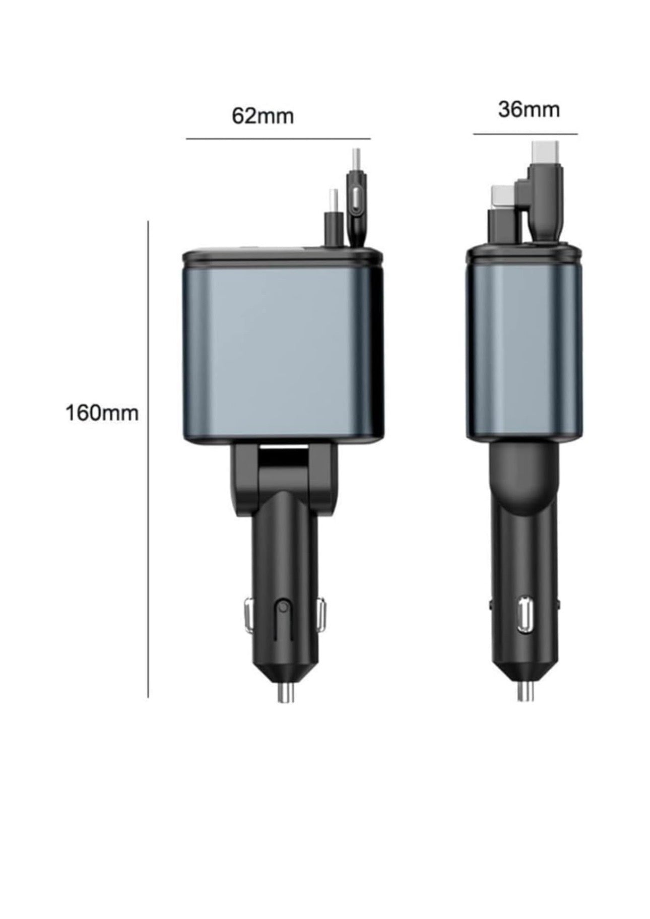 5 in 1 Car Charger, 120W Fast USB-C Adapter, LED Ambient Light, Multiple Ports, 180° Rotating Design