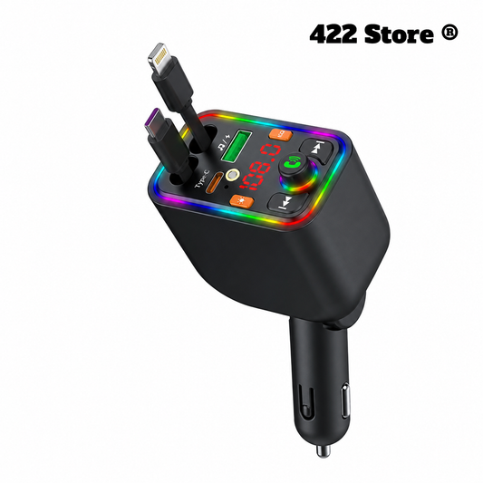 120W Telescopic Car Charger 5-in-1 PD Type-C USB Adapter, Multi Overload Protection, Star Light FM Player Car Charger