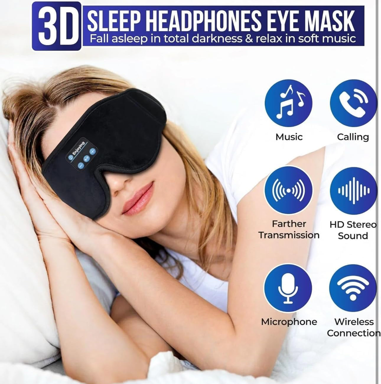 3D Sleep Headphones Eye Mask with Wireless Music - Bluetooth Sleep Mask