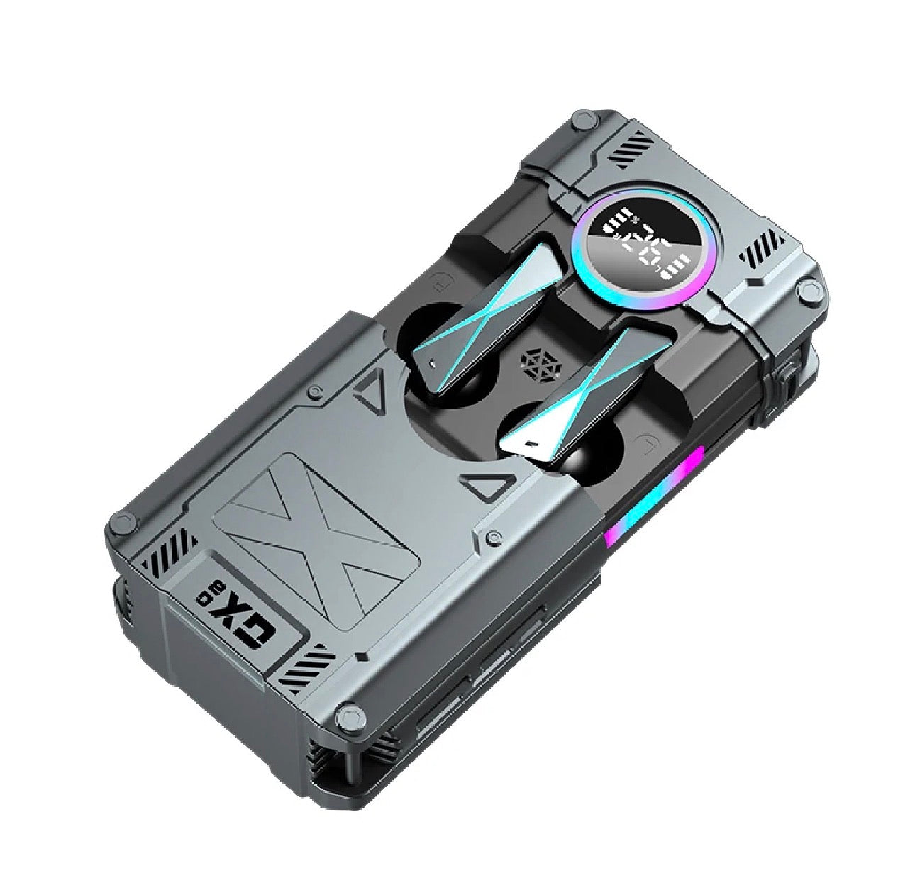 New DX-08 Wireless Bluetooth 5.3 Headset New Punk Mechanical Style Stereo E-Sports Gaming Headset TWS Earbuds Grey translation