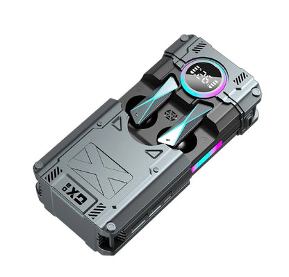 New DX-08 Wireless Bluetooth 5.3 Headset New Punk Mechanical Style Stereo E-Sports Gaming Headset TWS Earbuds Grey translation