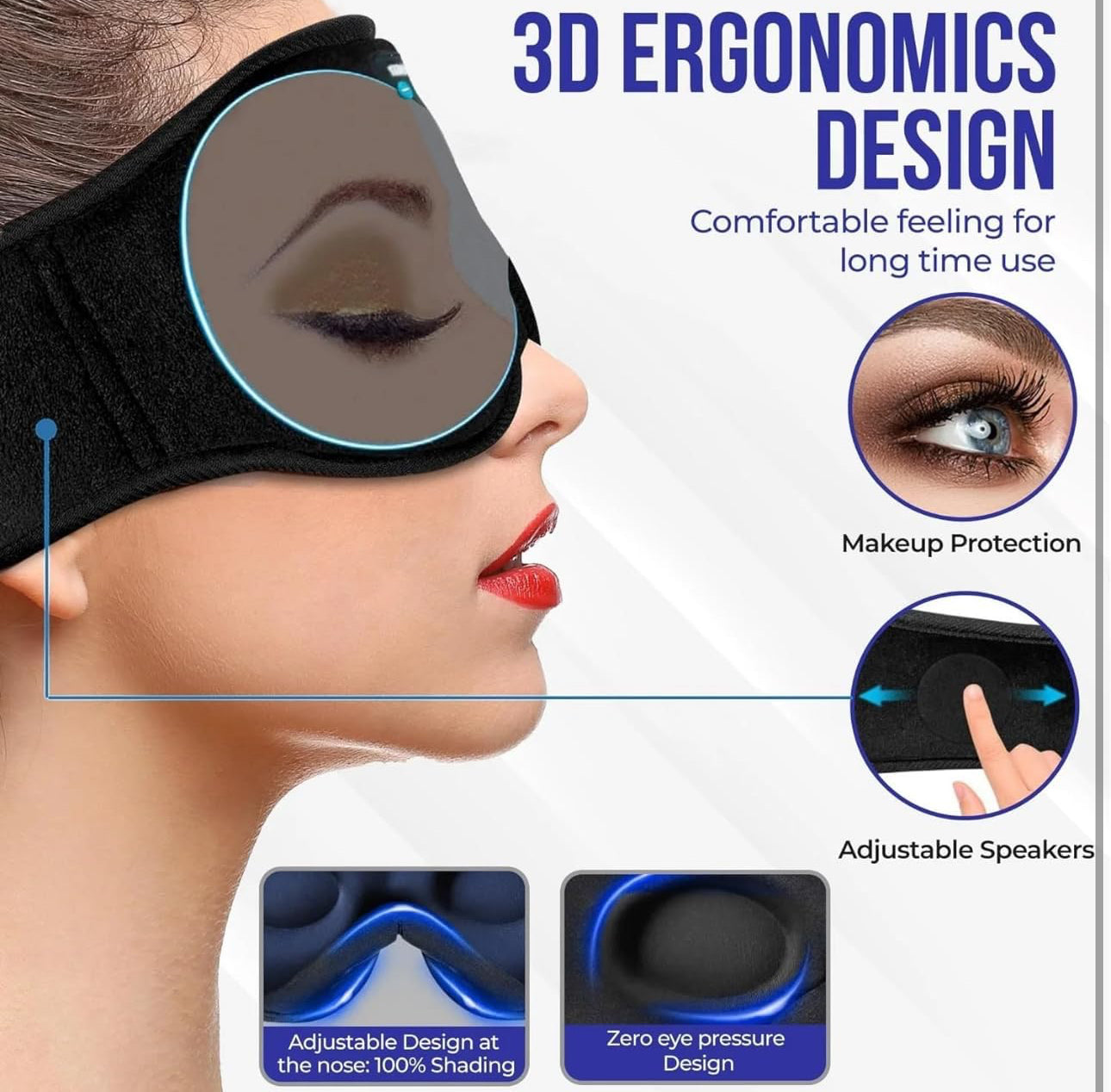 3D Sleep Headphones Eye Mask with Wireless Music - Bluetooth Sleep Mask