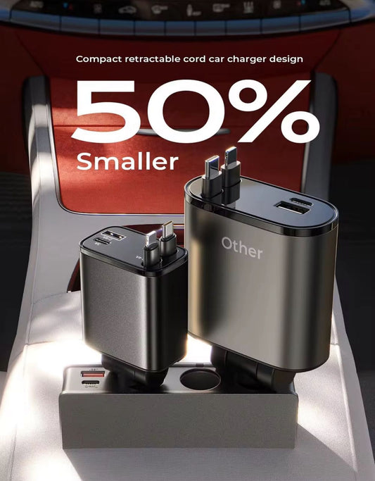 60W Fast Car Charger with Digital Display - Dual USB-C & USB-A Ports