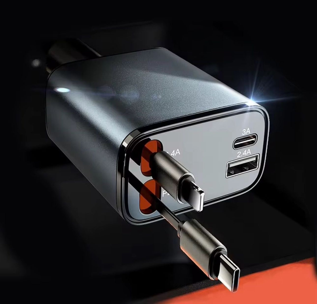 60W Fast Car Charger with Digital Display - Dual USB-C & USB-A Ports