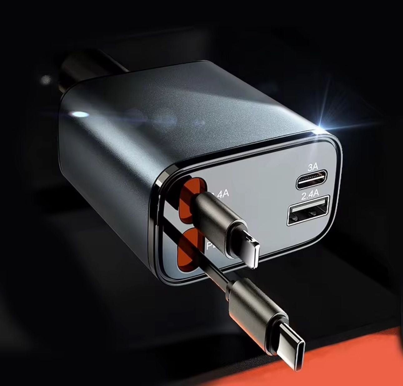 60W Fast Car Charger with Digital Display - Dual USB-C & USB-A Ports