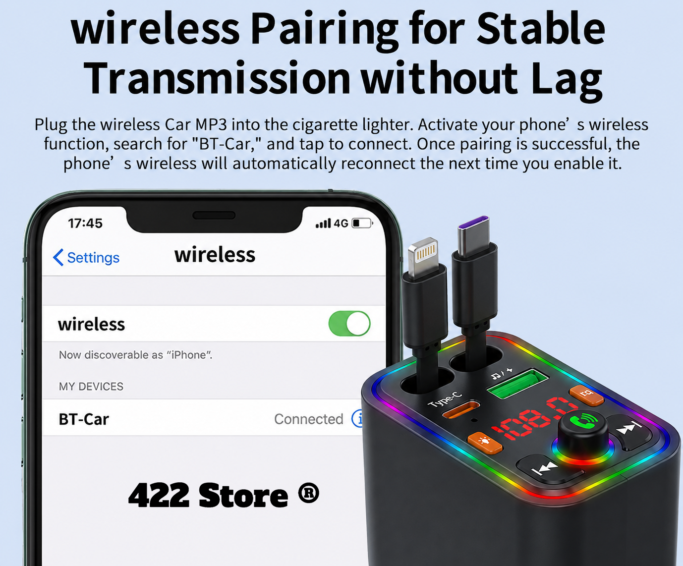 120W Telescopic Car Charger 5-in-1 PD Type-C USB Adapter, Multi Overload Protection, Star Light FM Player Car Charger