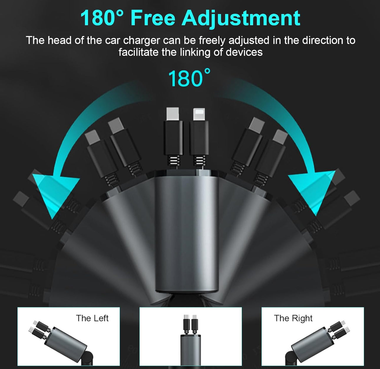 Retractable Car Charger 4 in 1 Dual Port USB C PD