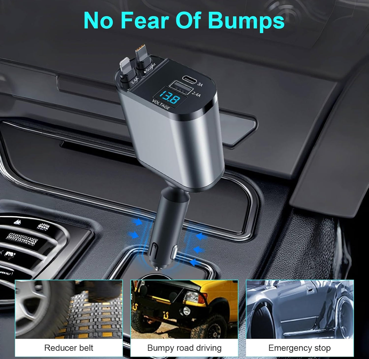 Retractable Car Charger 4 in 1 Dual Port USB C PD
