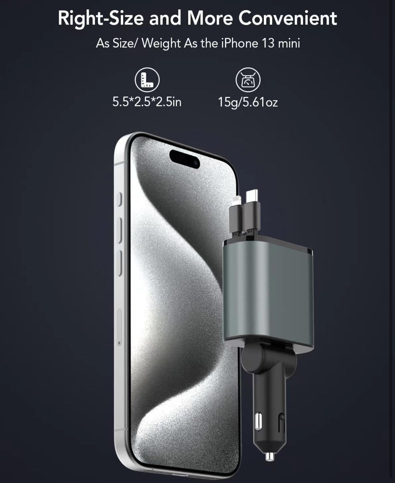 60W Fast Car Charger with Digital Display - Dual USB-C & USB-A Ports